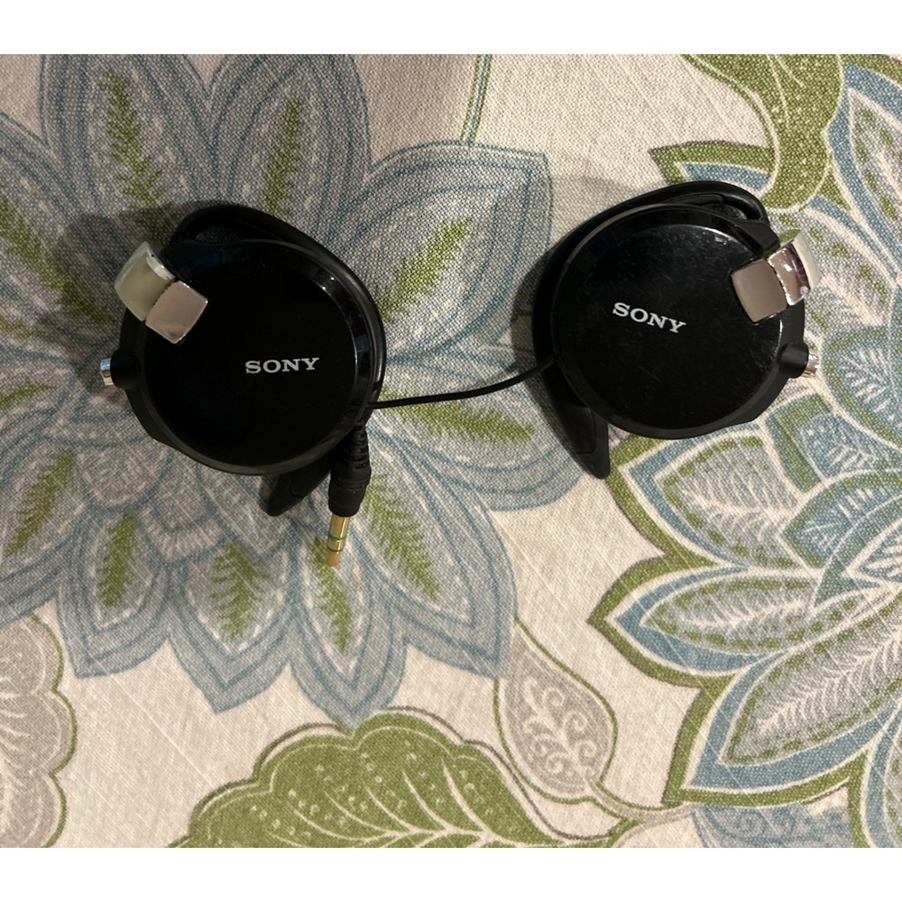 Sony MDR-Q68LW Retractable Clip On Headphones Black Vintage READ